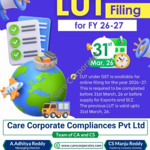 LUT under GST for FY 2026–27 – Filing Services by Care Corporates