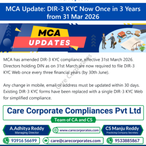 MCA Update: DIR-3 KYC Now Once in 3 Years from 31 Mar 2026